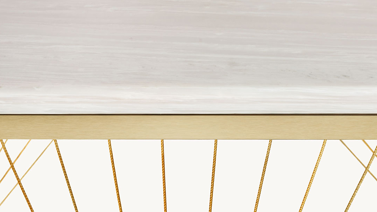 Consolle design moderno in marmo, acciaio ottone e trefoli dorati - Lamberti Design