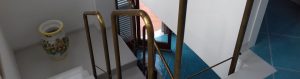 Brass handrail with warm pinkish tones for luxury design staircases made in Italy - Balaustra ottone rosato - Progettazione e realizzazione arredamento in metallo